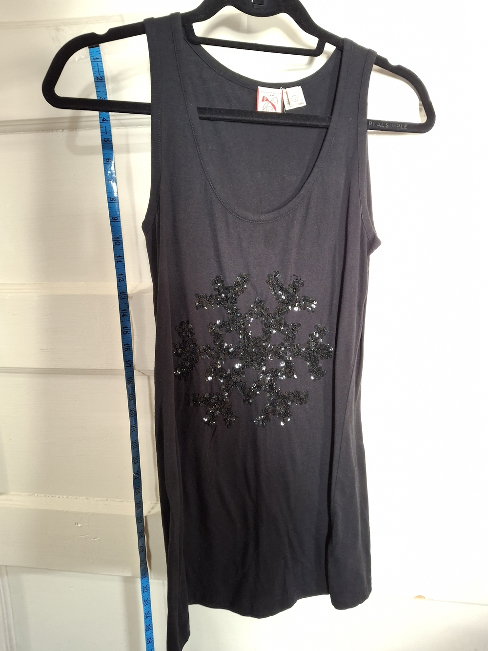 French Connection FCUK Black Sequin Snowflake Tank Top Small (CFD020)